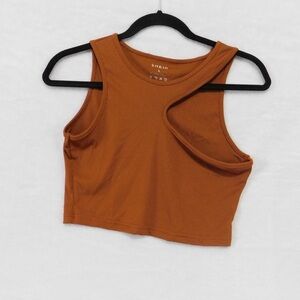 Shein Ribbed‎ Tank Top Cutout Racerback Sleeveless Crop Top Brown Large